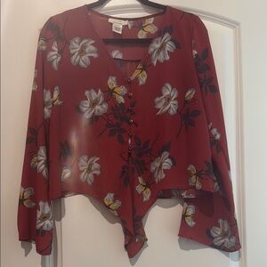 URBAN Romantics Red Tie Front Asymmetrical Blouse
